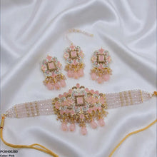 PCKH00280  SDQ Rectangle Flower Pearl Drop Choker Set  - PCKH