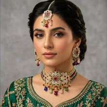 PCKH00281 SDQ Rectangle Flower Pearl Drop Choker Set  - PCKH
