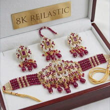 PCKH00281 SDQ Rectangle Flower Pearl Drop Choker Set  - PCKH