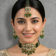 PCKH00281 SDQ Rectangle Flower Pearl Drop Choker Set  - PCKH