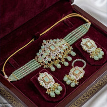 PCKH00280  SDQ Rectangle Flower Pearl Drop Choker Set  - PCKH
