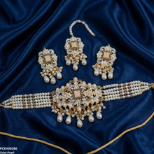 PCKH00280  SDQ Rectangle Flower Pearl Drop Choker Set  - PCKH