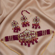 PCKH00281 SDQ Rectangle Flower Pearl Drop Choker Set  - PCKH