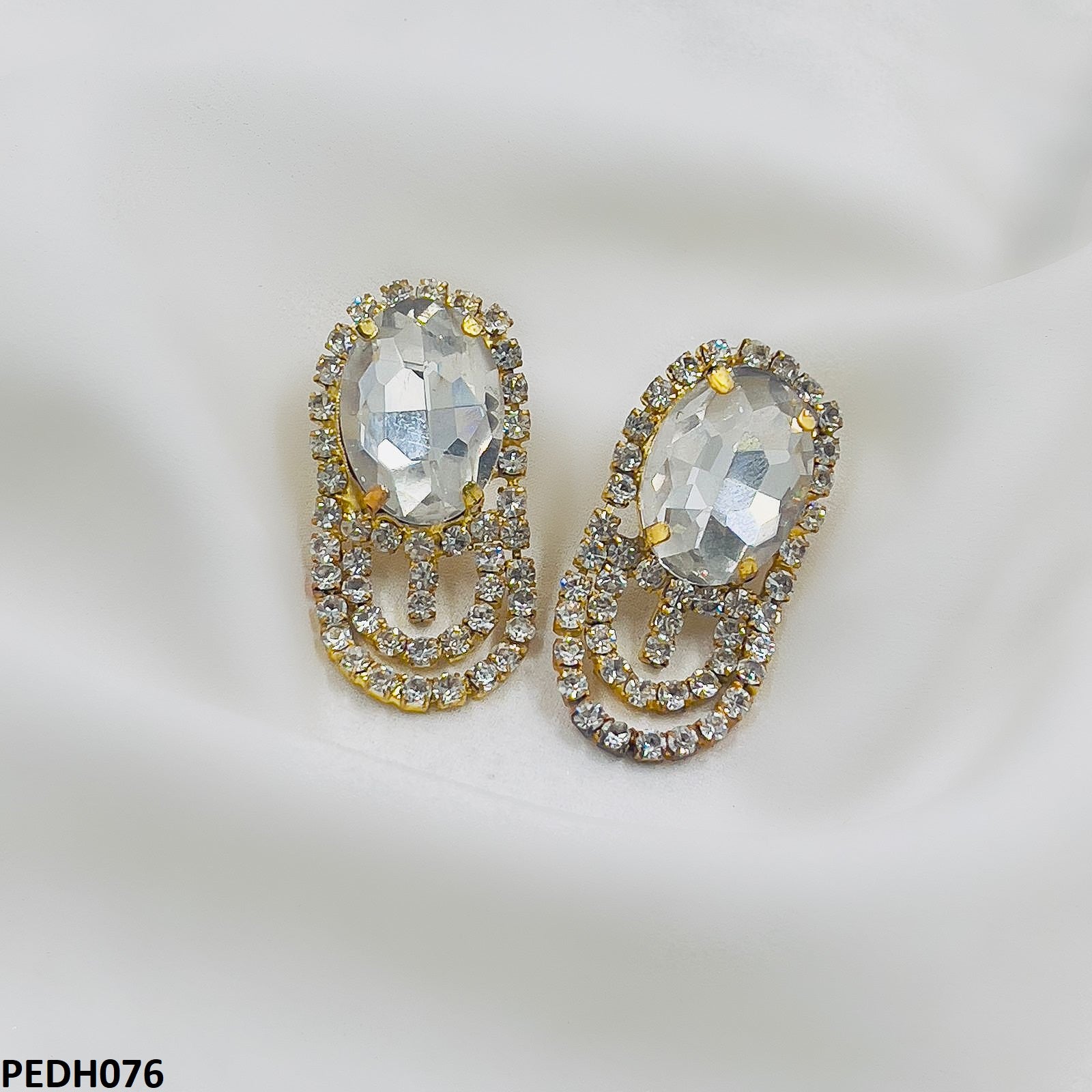 PEDH076 SDQ Oval Drop Earrings Pair - PEDH