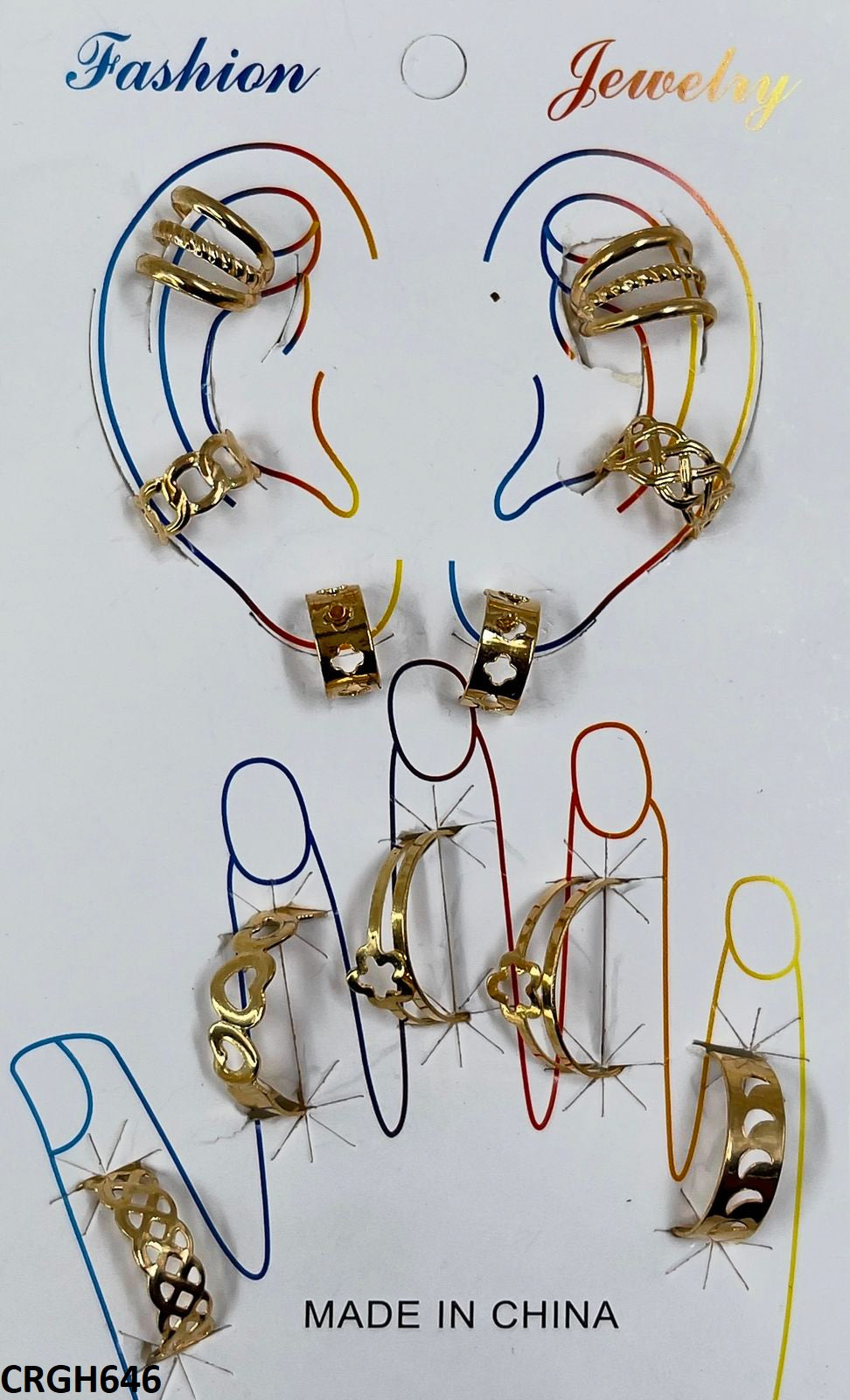 CRGH646 FNG Midi Rings + Ear Cuff Set - CRGH