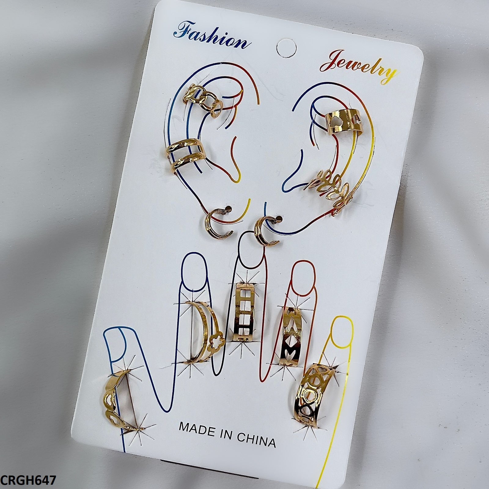 CRGH647 FNG Midi Rings + Ear Cuff Set - CRGH