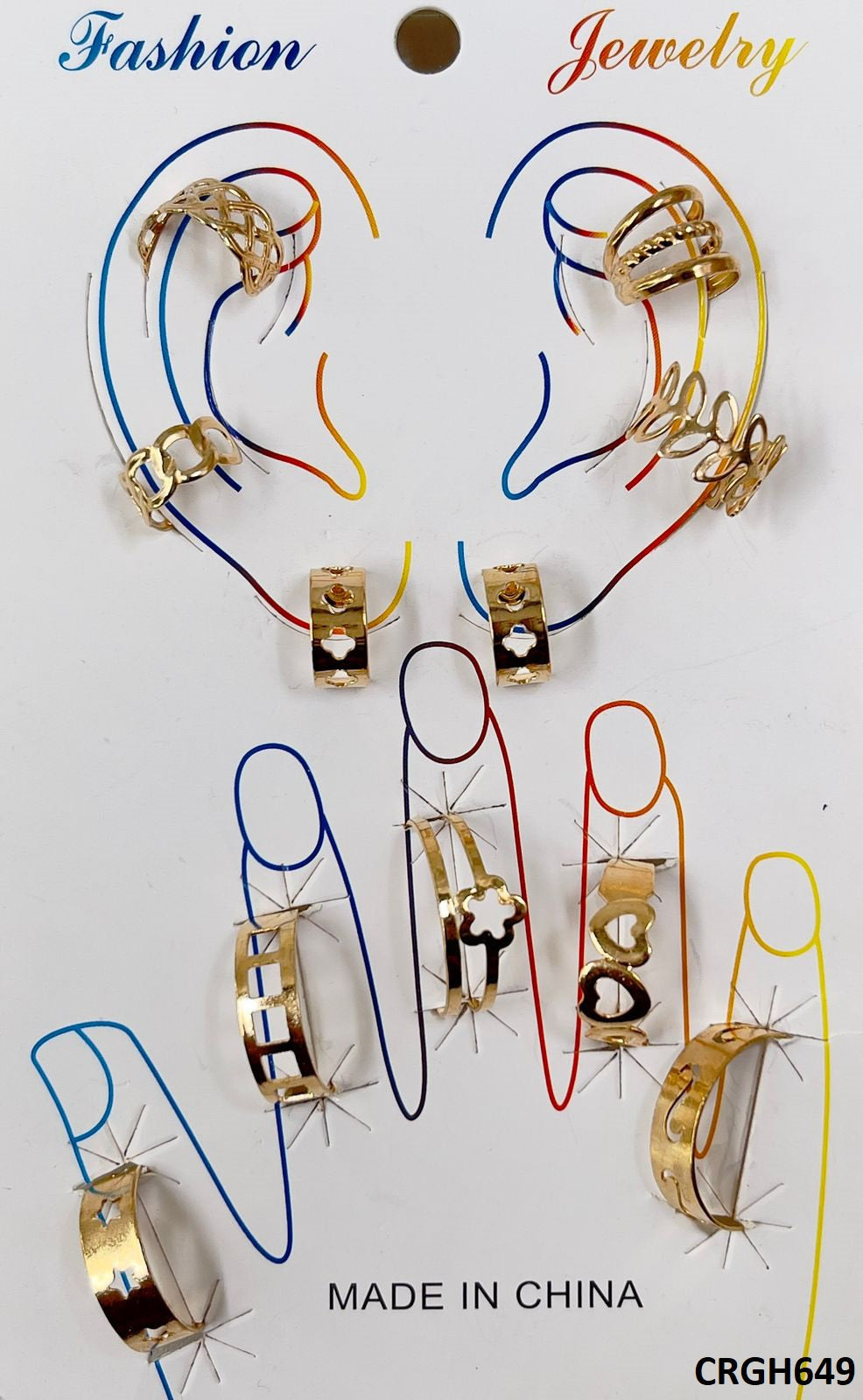 CRGH649 FNG Midi Rings + Ear Cuff Set - CRGH