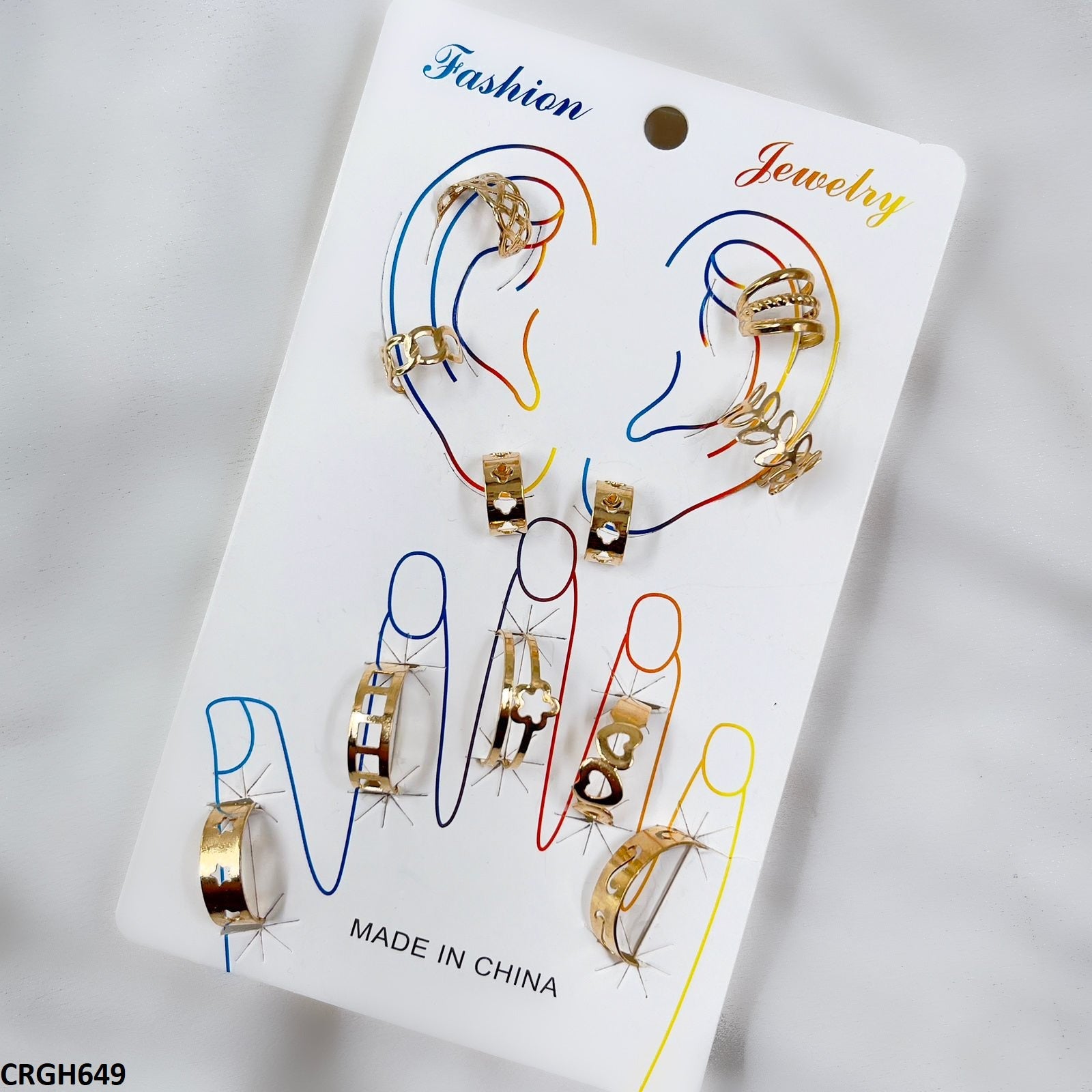 CRGH649 FNG Midi Rings + Ear Cuff Set - CRGH