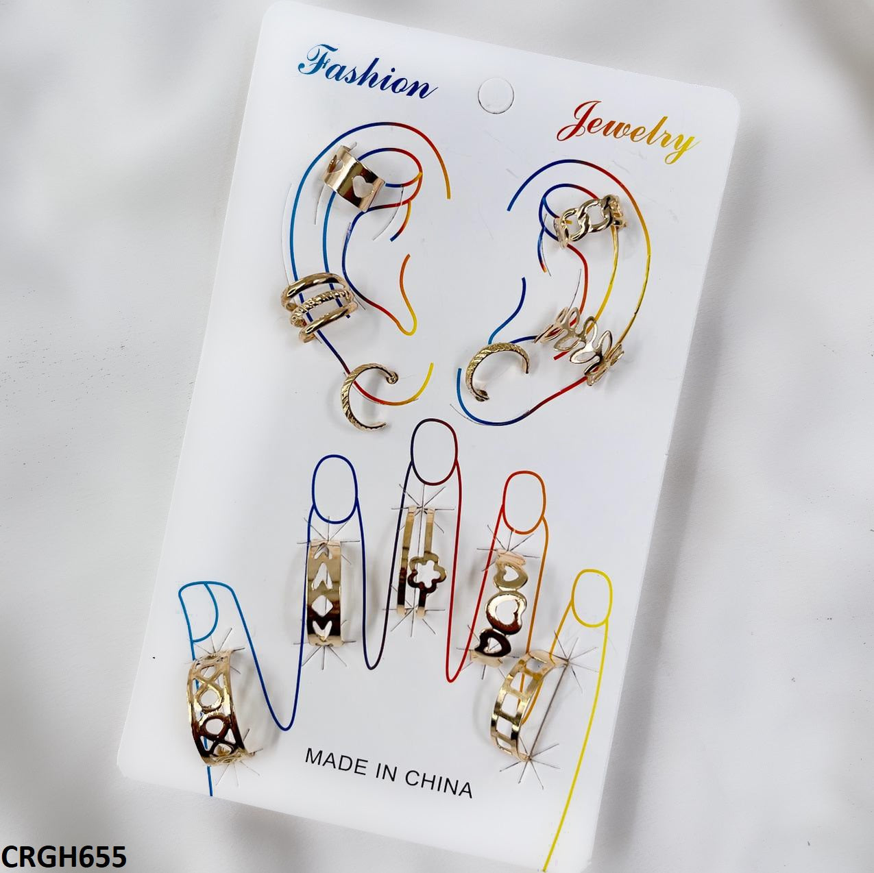 CRGH655 FNG Midi Rings + Ear Cuff Set - CRGH
