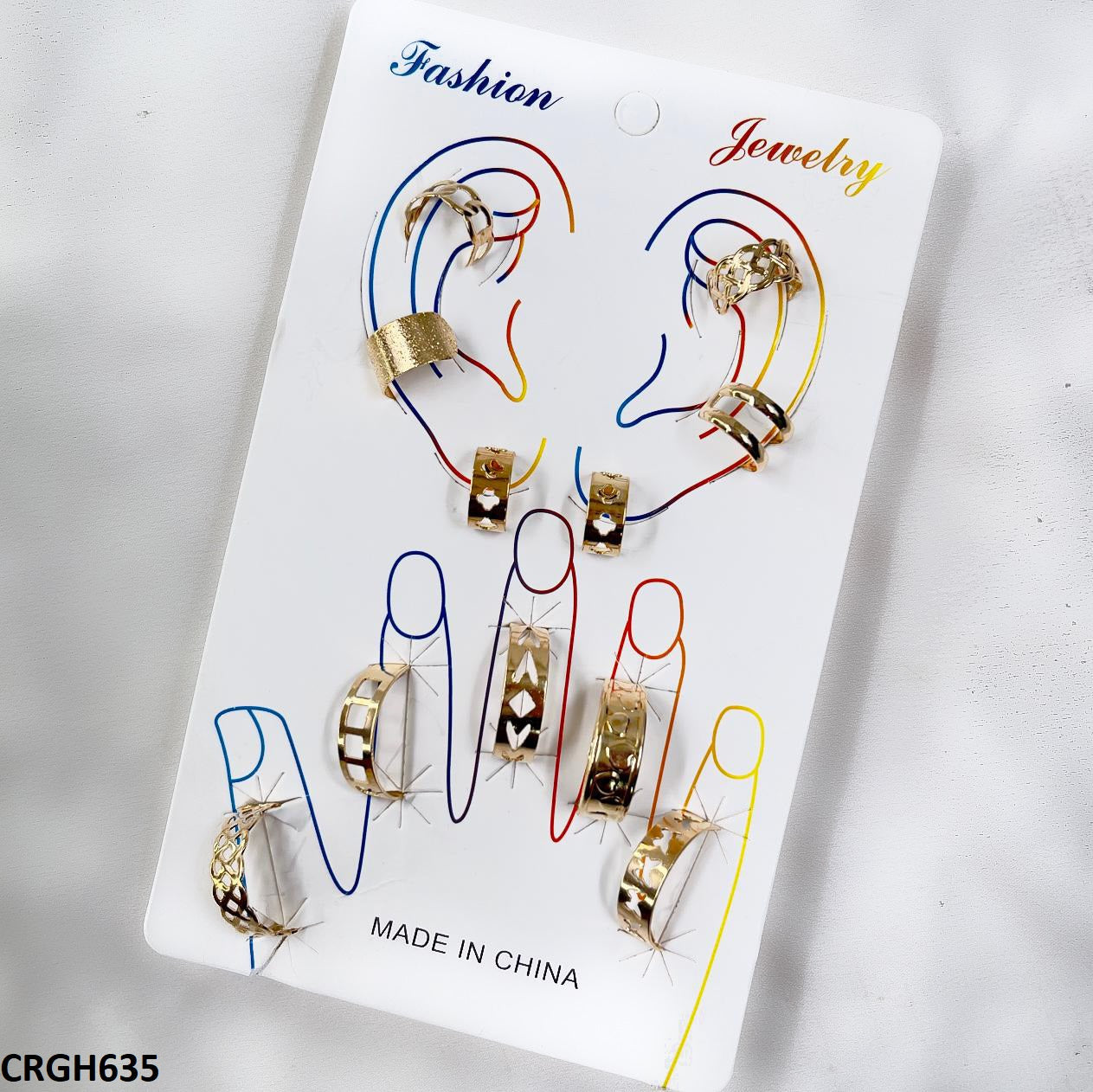 CRGH635 FNG Midi Rings + Ear Cuff Set - CRGH
