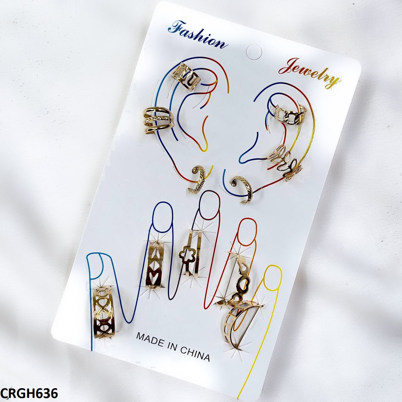 CRGH636 FNG Midi Rings + Ear Cuff Set - CRGH