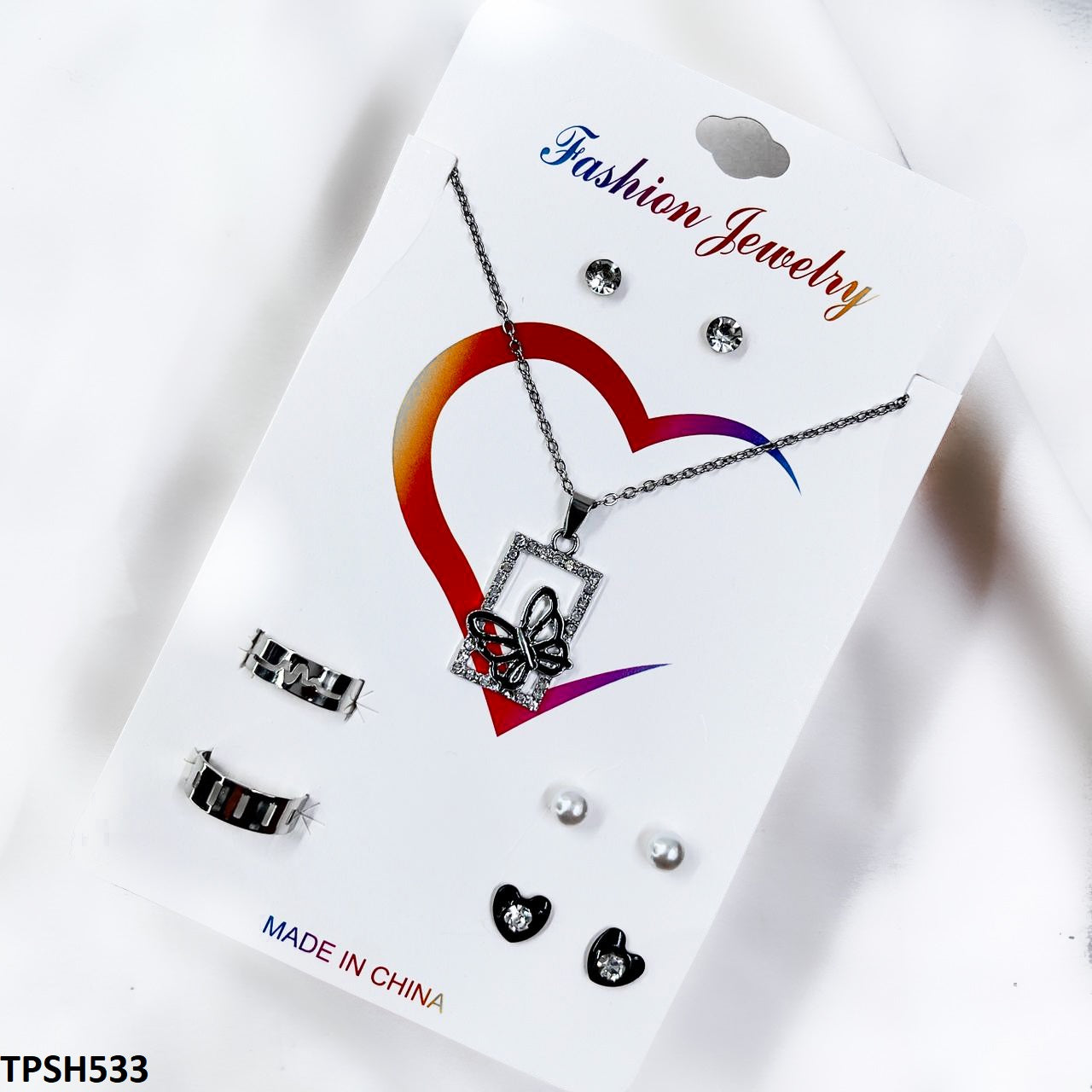 TPSH533 FNG Butterfly/Flower (Random Rings) Pendent Set - TPSH
