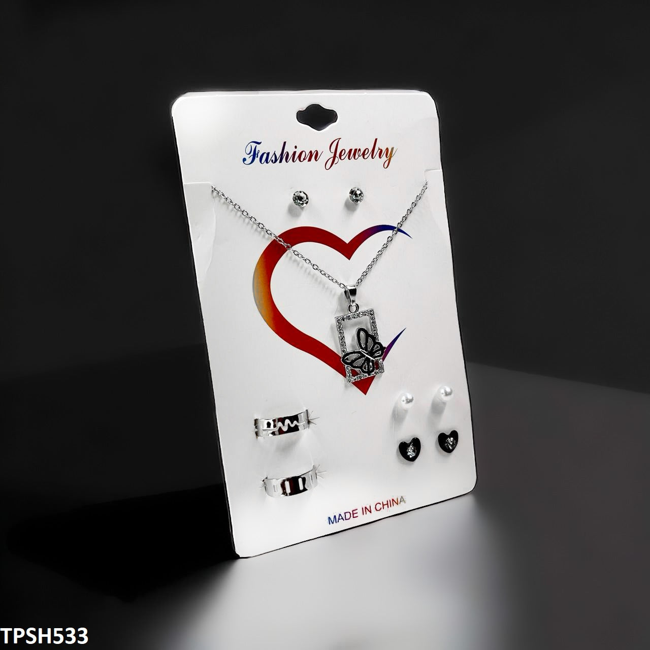 TPSH533 FNG Butterfly/Flower (Random Rings) Pendent Set - TPSH
