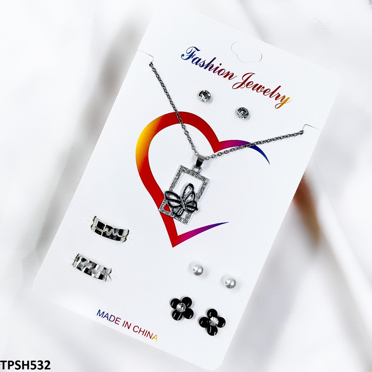 TPSH532 FNG Butterfly/Heart (Random Rings) Pendent Set - TPSH