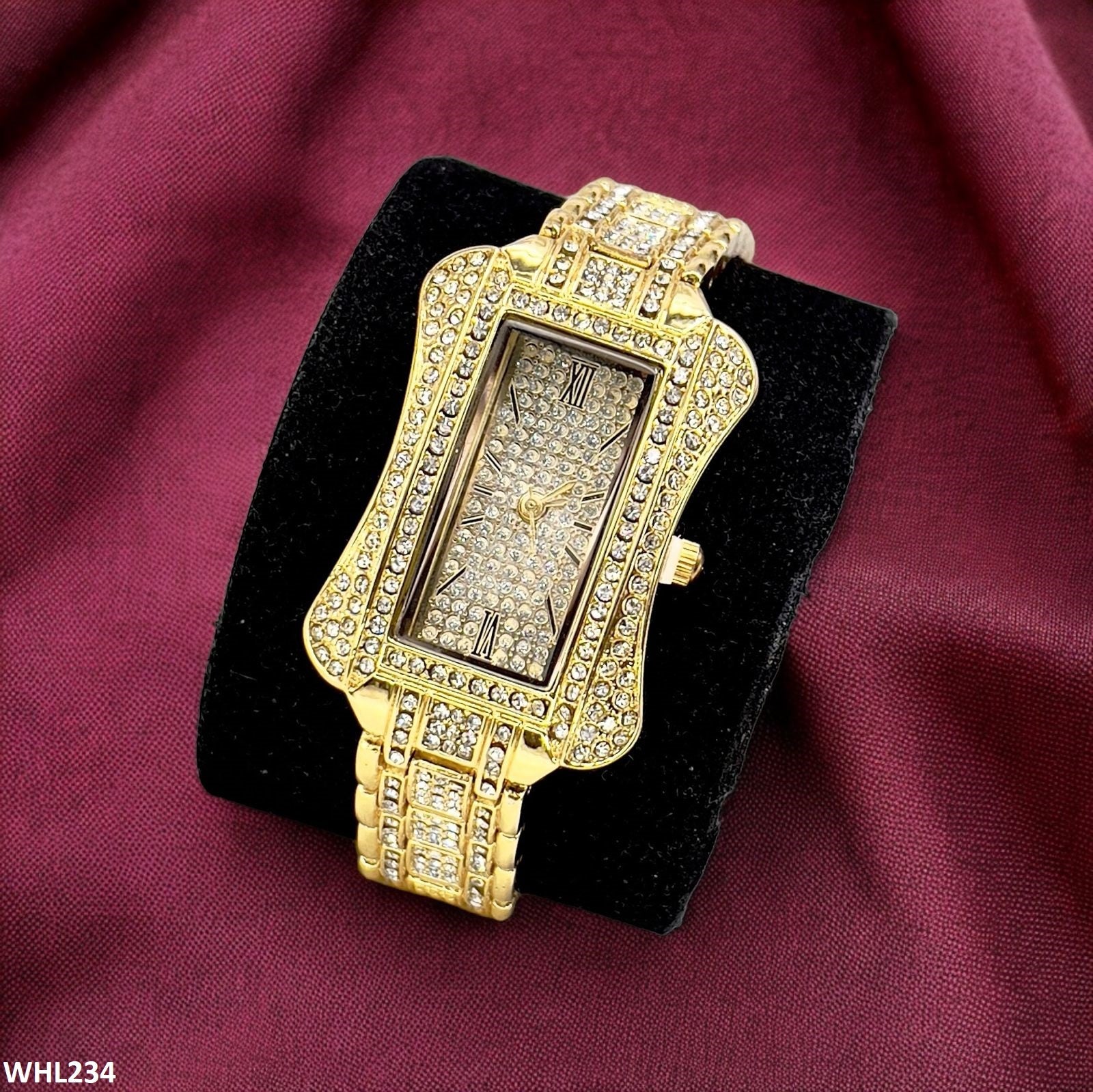 WHL234 CHY Rectangle Dial Stone Decor Watch - WHL