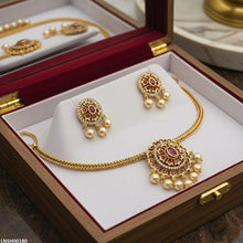 LNSH00180 ANI Oval Flower Pearl Drop Necklace Set - LNSH