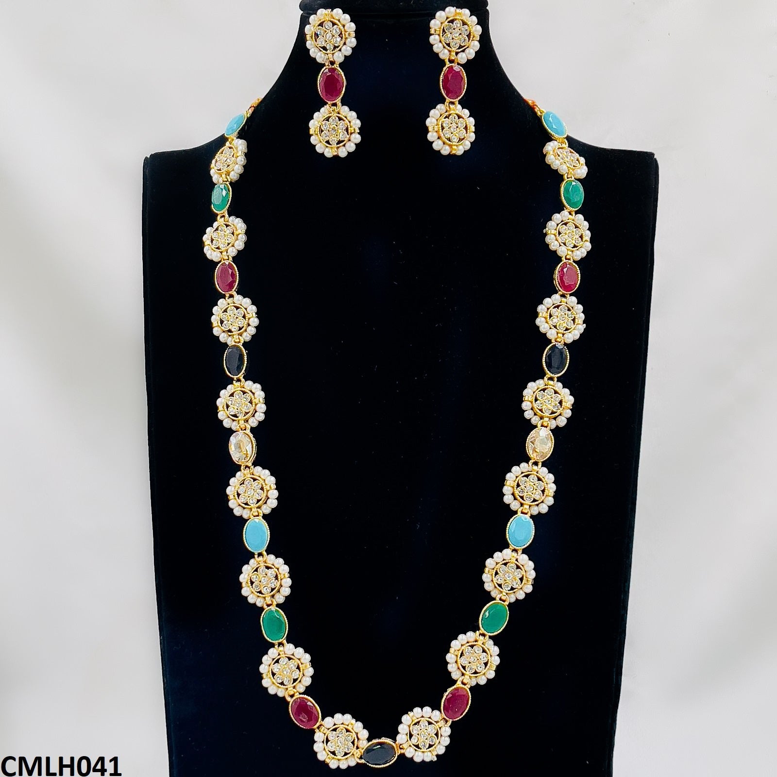 CMLH041 SDQ Oval Flower/Pearl Mala set - CMLH