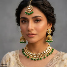 LNSH00228 ANI Square/Tear Pearl Drop Rajwari Necklace Set - LNSH