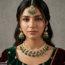 LNSH00232 ANI Square Stone Pearl Drop Rajwari Necklace Set - LNSH