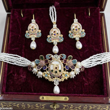 PCKH00282 ABD Multi Flower Pearl Drop Choker Set - PCKH
