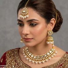 LNSH00228 ANI Square/Tear Pearl Drop Rajwari Necklace Set - LNSH