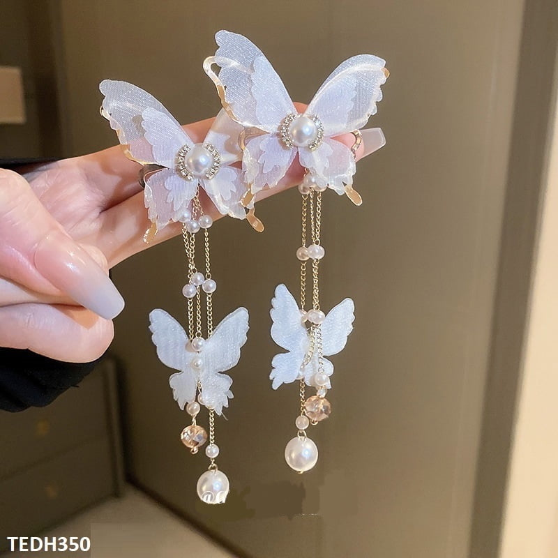 TEDH350 YBJ Butterfly Net Tassel Ear Drop Earrings Pair - TEDH