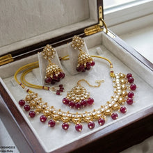 LNSH00232 ANI Square Stone Pearl Drop Rajwari Necklace Set - LNSH