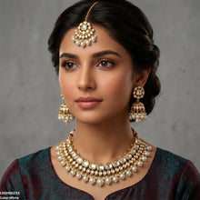 LNSH00233 ANI Square/Oval Stone Pearl Drop Rajwari Necklace Set - LNSH